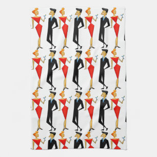 Retro 50er Couple Red Black Cocktails Party Geschirrtuch