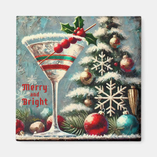 Retro 50er Cranberry-Schneeflocken Weihnachts-Mart Magnet