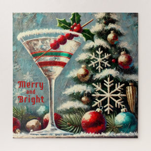 Retro 50er Cranberry-Schneeflocken Weihnachts-Mart Puzzle