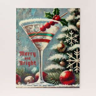 Retro 50er Cranberry-Schneeflocken Weihnachts-Mart Puzzle