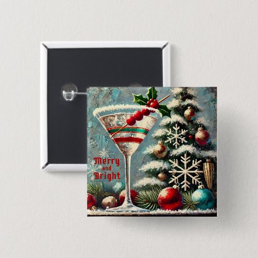 Retro 50er Cranberry Snowflake Weihnachten Martini Button (Vorne & Hinten)