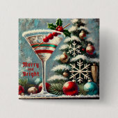 Retro 50er Cranberry Snowflake Weihnachten Martini Button (Vorderseite)