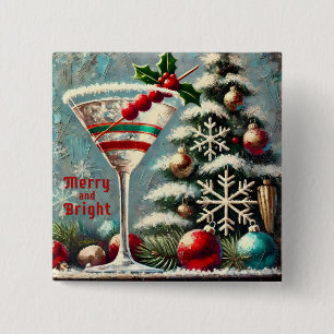 Retro 50er Cranberry Snowflake Weihnachten Martini Button