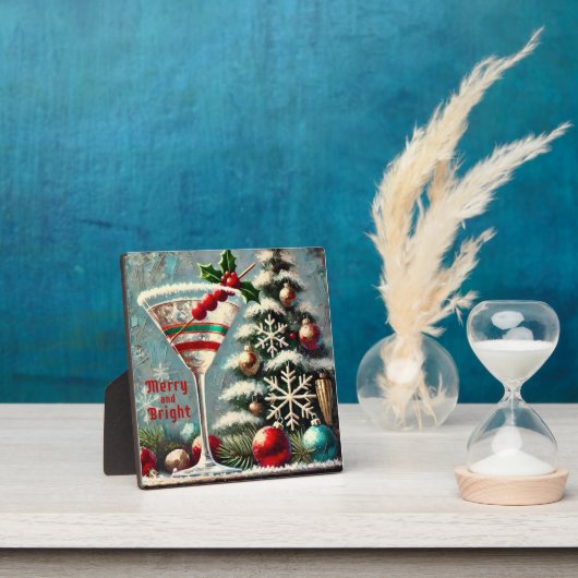 Retro 50er Cranberry Snowflake Weihnachten Martini Fotoplatte (InSitu)