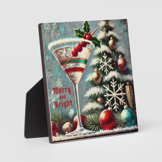 Retro 50er Cranberry Snowflake Weihnachten Martini Fotoplatte (Vorderseite)