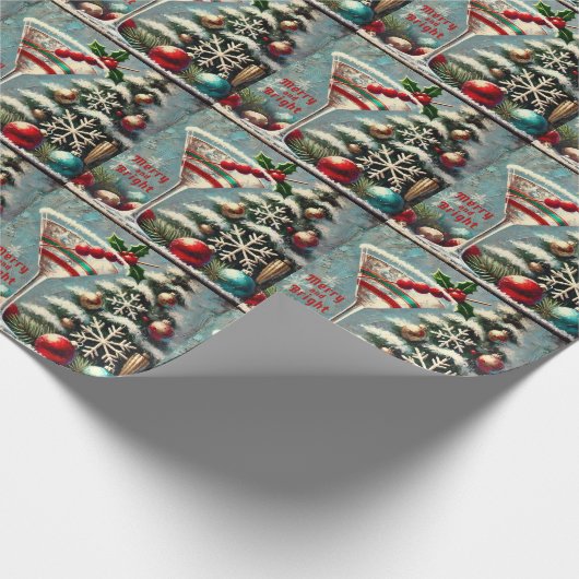 Retro 50er Cranberry Snowflake Weihnachten Martini Geschenkpapier (Ecke)