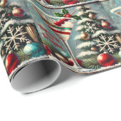 Retro 50er Cranberry Snowflake Weihnachten Martini Geschenkpapier (Rolleneckpunkt)