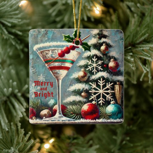 Retro 50er Cranberry Snowflake Weihnachten Martini Keramikornament (Baum)