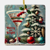 Retro 50er Cranberry Snowflake Weihnachten Martini Keramikornament (Vorderseite)