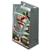 Retro 50er Cranberry Snowflake Weihnachten Martini Kleine Geschenktüte (Rückseite Schrägansicht)