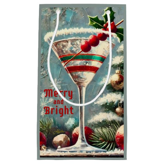 Retro 50er Cranberry Snowflake Weihnachten Martini Kleine Geschenktüte (Vorderseite)