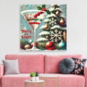 Retro 50er Cranberry Snowflake Weihnachten Martini Leinwanddruck (Insitu (Wohnzimmer))