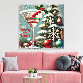 Retro 50er Cranberry Snowflake Weihnachten Martini Leinwanddruck