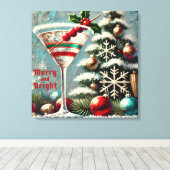 Retro 50er Cranberry Snowflake Weihnachten Martini Leinwanddruck (Insitu (Holzboden))