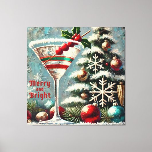 Retro 50er Cranberry Snowflake Weihnachten Martini Leinwanddruck (Vorderseite)