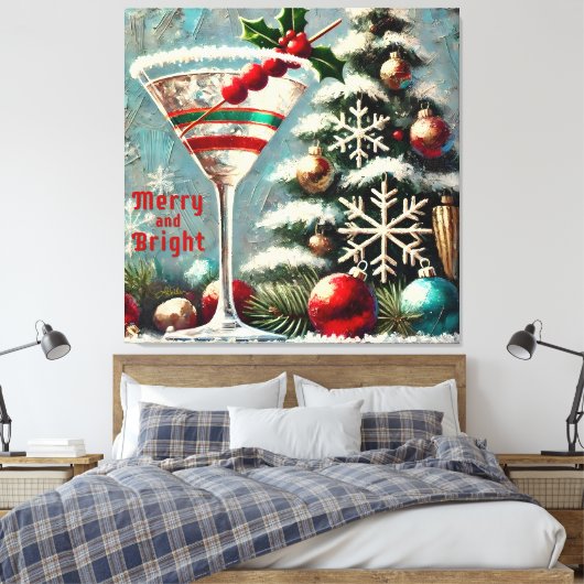 Retro 50er Cranberry Snowflake Weihnachten Martini Leinwanddruck (Insitu (Schlafzimmer))