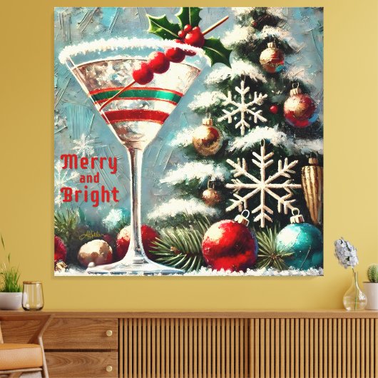 Retro 50er Cranberry Snowflake Weihnachten Martini Leinwanddruck (Insitu (Wohnzimmer))