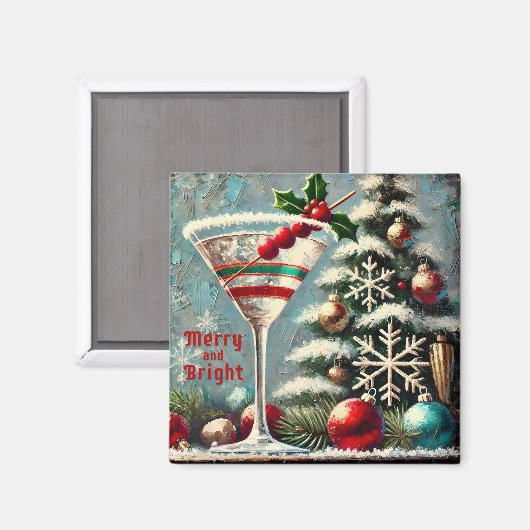 Retro 50er Cranberry Snowflake Weihnachten Martini Magnet (Vorderseite/Rückseite)