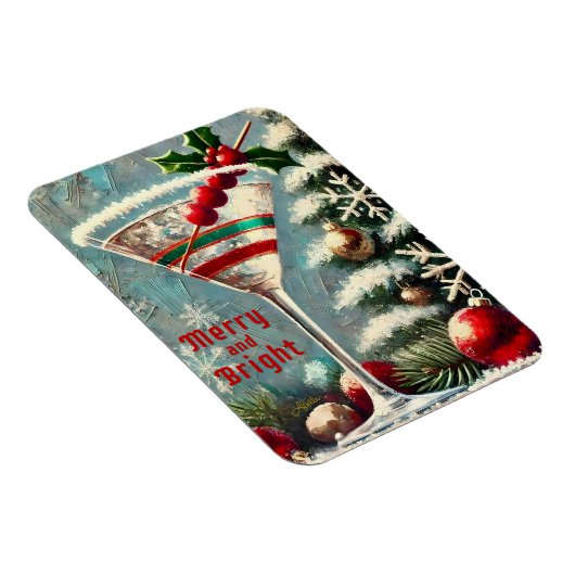 Retro 50er Cranberry Snowflake Weihnachten Martini Magnet (Rechte Seite)