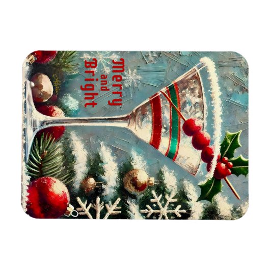 Retro 50er Cranberry Snowflake Weihnachten Martini Magnet (Horizontal)