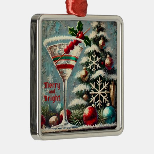 Retro 50er Cranberry Snowflake Weihnachten Martini Ornament Aus Metall (Rechts)