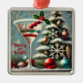 Retro 50er Cranberry Snowflake Weihnachten Martini Ornament Aus Metall (Vorne)