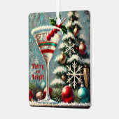 Retro 50er Cranberry Snowflake Weihnachten Martini Ornament Aus Metall (Vorderseite links)
