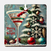 Retro 50er Cranberry Snowflake Weihnachten Martini Ornament Aus Metall (Vorderseite)