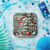Retro 50er Cranberry Snowflake Weihnachten Martini Pappteller (Party)