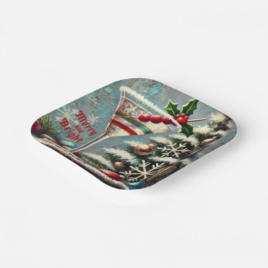 Retro 50er Cranberry Snowflake Weihnachten Martini Pappteller (Gewinkelt)