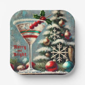 Retro 50er Cranberry Snowflake Weihnachten Martini Pappteller (Vorderseite)