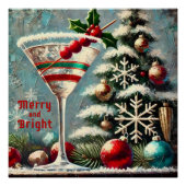 Retro 50er Cranberry Snowflake Weihnachten Martini Poster (Vorderseite)