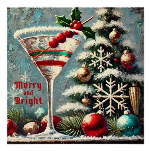 Retro 50er Cranberry Snowflake Weihnachten Martini Poster (Vorderseite)