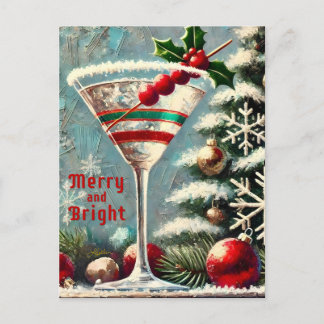 Retro 50er Cranberry Snowflake Weihnachten Martini Postkarte
