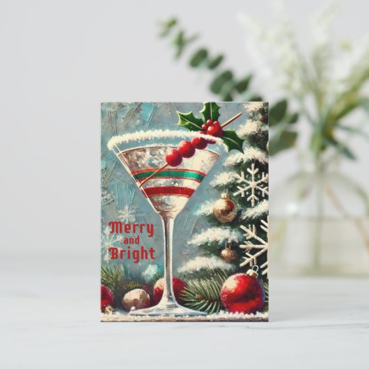 Retro 50er Cranberry Snowflake Weihnachten Martini Postkarte (Stehend Vorderseite)