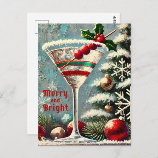 Retro 50er Cranberry Snowflake Weihnachten Martini Postkarte (Vorne/Hinten)
