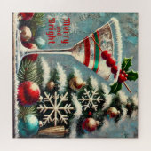 Retro 50er Cranberry Snowflake Weihnachten Martini Puzzle (Horizontal)