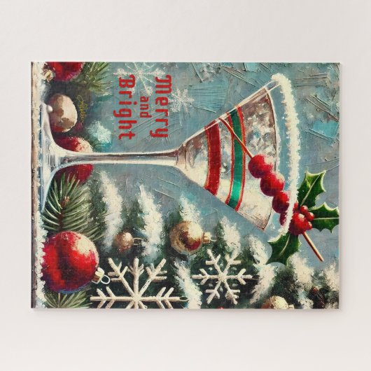Retro 50er Cranberry Snowflake Weihnachten Martini Puzzle (Horizontal)