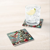 Retro 50er Cranberry Snowflake Weihnachten Martini Rechteckiger Pappuntersetzer (Vor Ort)
