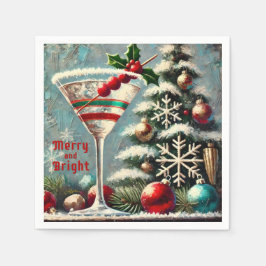 Retro 50er Cranberry Snowflake Weihnachten Martini Serviette