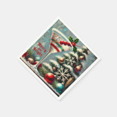 Retro 50er Cranberry Snowflake Weihnachten Martini Serviette (Ecke)