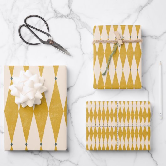 Retro 50er Diamond Geometric Muster Geschenkpapier Set (Vorderseite)