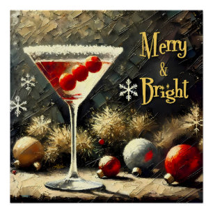 Retro 50er Dreifach-Cranberry-Weihnachts-Martini Poster