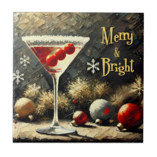 Retro 50er Dreifach-Kranbeeren-Weihnachts-Martini Fliese