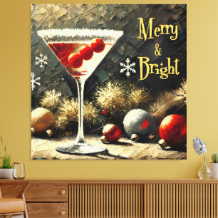 Retro 50er Dreifach-Kranbeeren-Weihnachts-Martini Leinwanddruck
