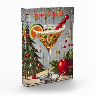 Retro 50er Fröhliche Weihnachts-Cocktail Süßigkeit Fotoblock