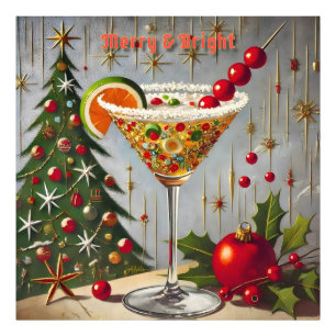 Retro 50er Fröhliche Weihnachts-Cocktail Süßigkeit Fotodruck