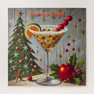 Retro 50er Fröhliche Weihnachts-Cocktail Süßigkeit Puzzle