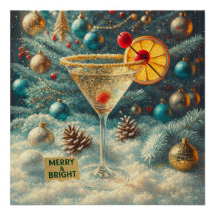 Retro 50er Fröhlicher und Helle Weihnachtsflurry M Poster