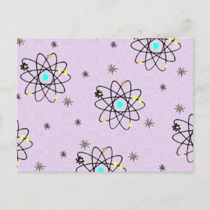 Retro 50er Jahre Atomic Print Lavendel Bekleidung Postkarte